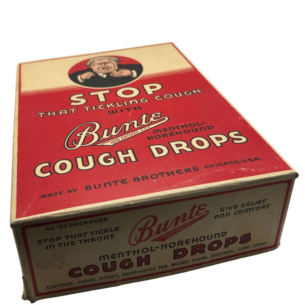 Vintage Bunte Brothers Menthol Horehound Cough Drops Display Box with 10 Packs